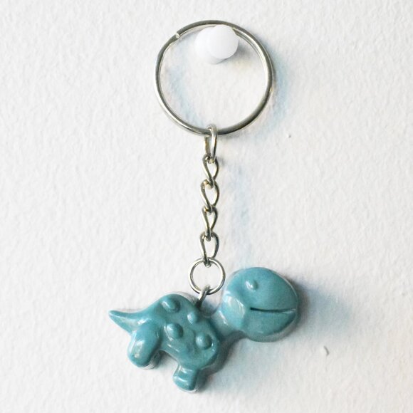 Handmade Brachiosaurus Dinosaur Keychain Recycled Accessory - Picture 2 of 4